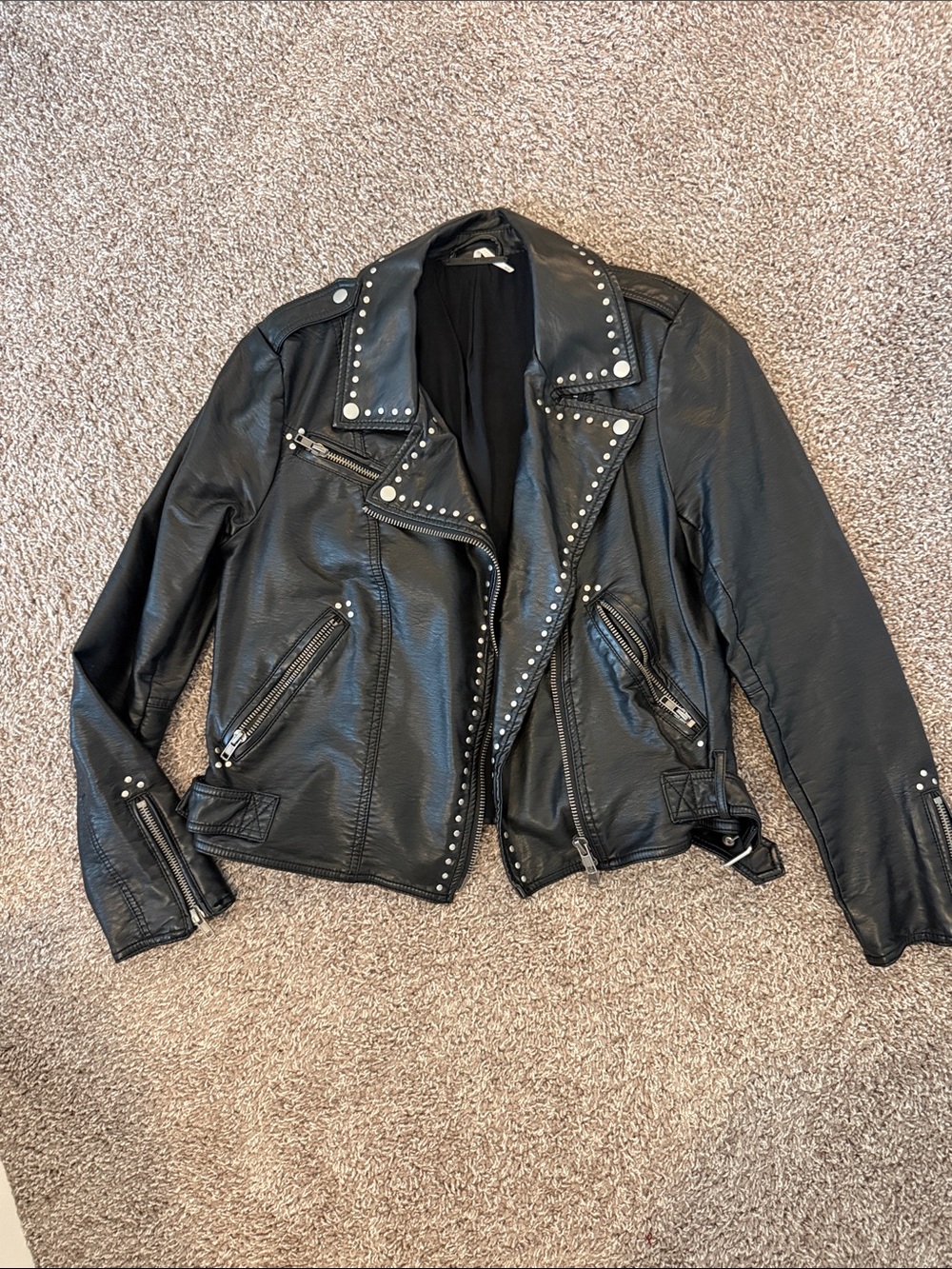 Free People Black Studded Faux Leather Moto Jacket